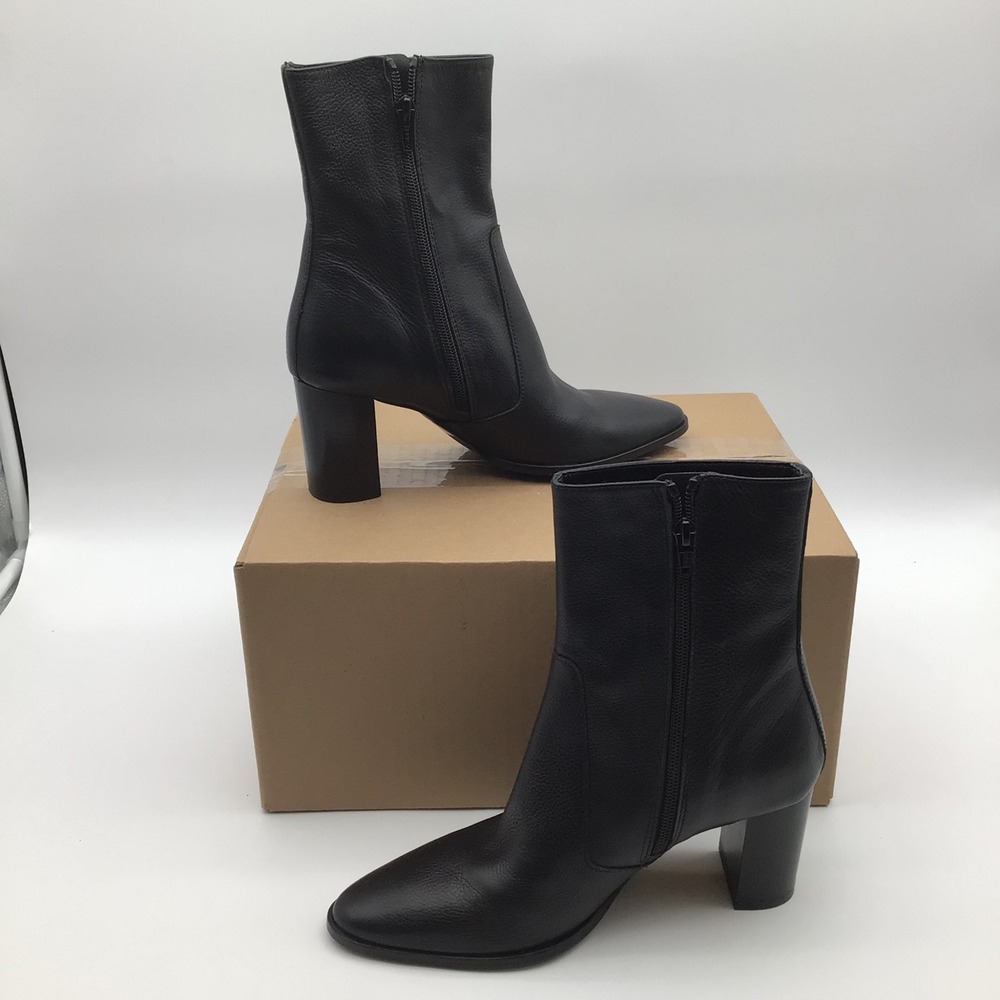 Coach and Four Silla Women Black Leather Ankle Boots Side Zip‎ Block Heel 8M New